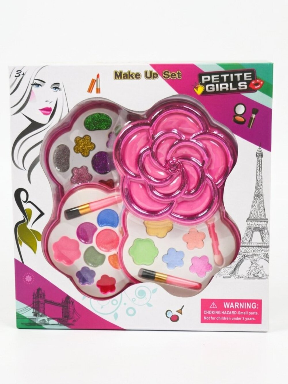 Kids Pretend Makeup Kit, Flower Cosmetic Play Set with Mirror for Dress Up - Picture 3 of 10
